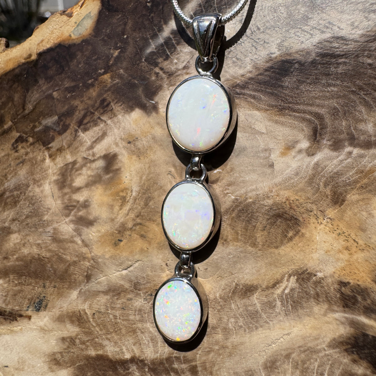 7.5ct Coober Pedy Opal Pendant Necklace ~ 'Karoonda Spectrum' | 925 Sterling Silver | Solid Australian Opal