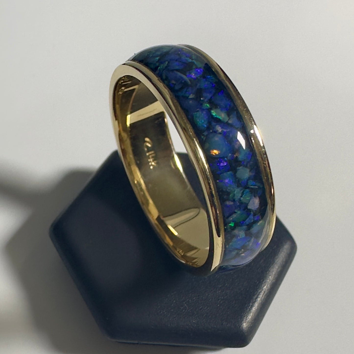 Handmade 14K Yellow Gold Inlay Australian Mintabie Opal Ring | Yellow Gold Australian Opal Ring | Iona Opal Australia