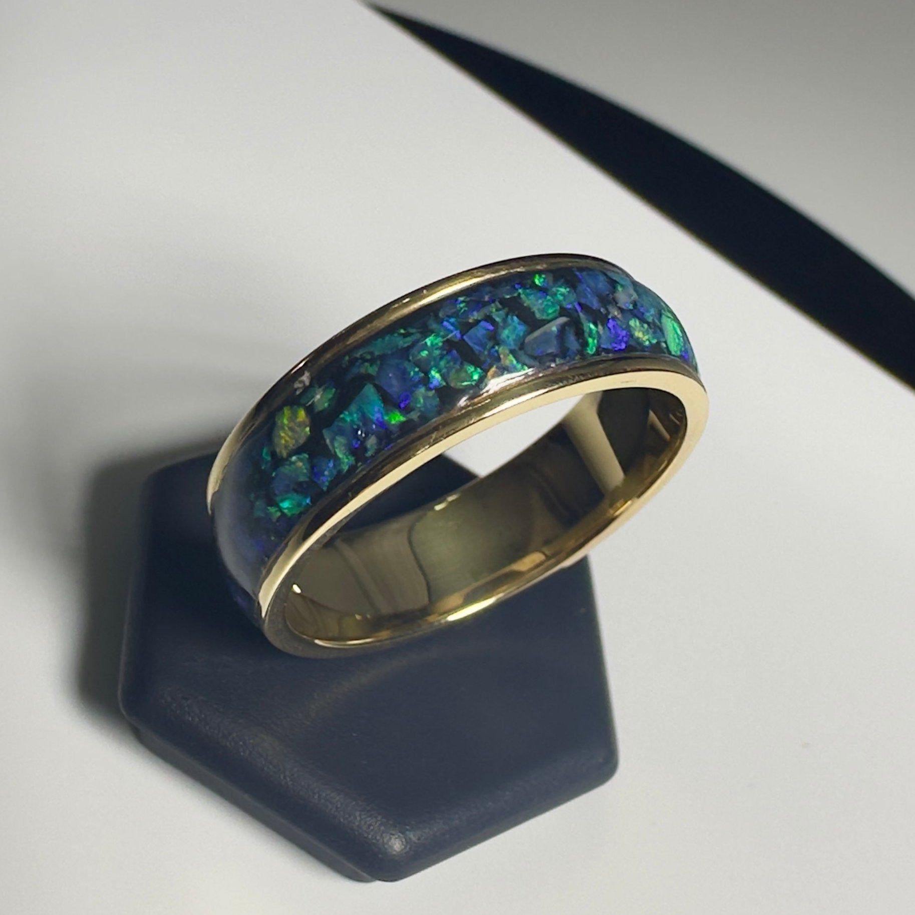 Handmade 14K Yellow Gold Inlay Australian Mintabie Opal Ring | Yellow Gold Australian Opal Ring | Iona Opal Australia