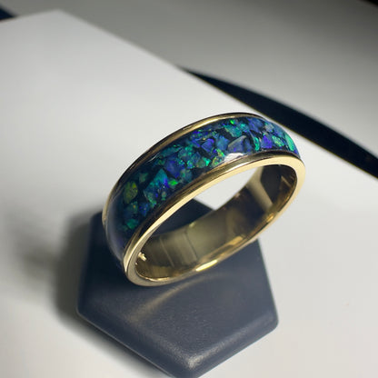 Handmade 14K Yellow Gold Inlay Australian Mintabie Opal Ring | Yellow Gold Australian Opal Ring | Iona Opal Australia