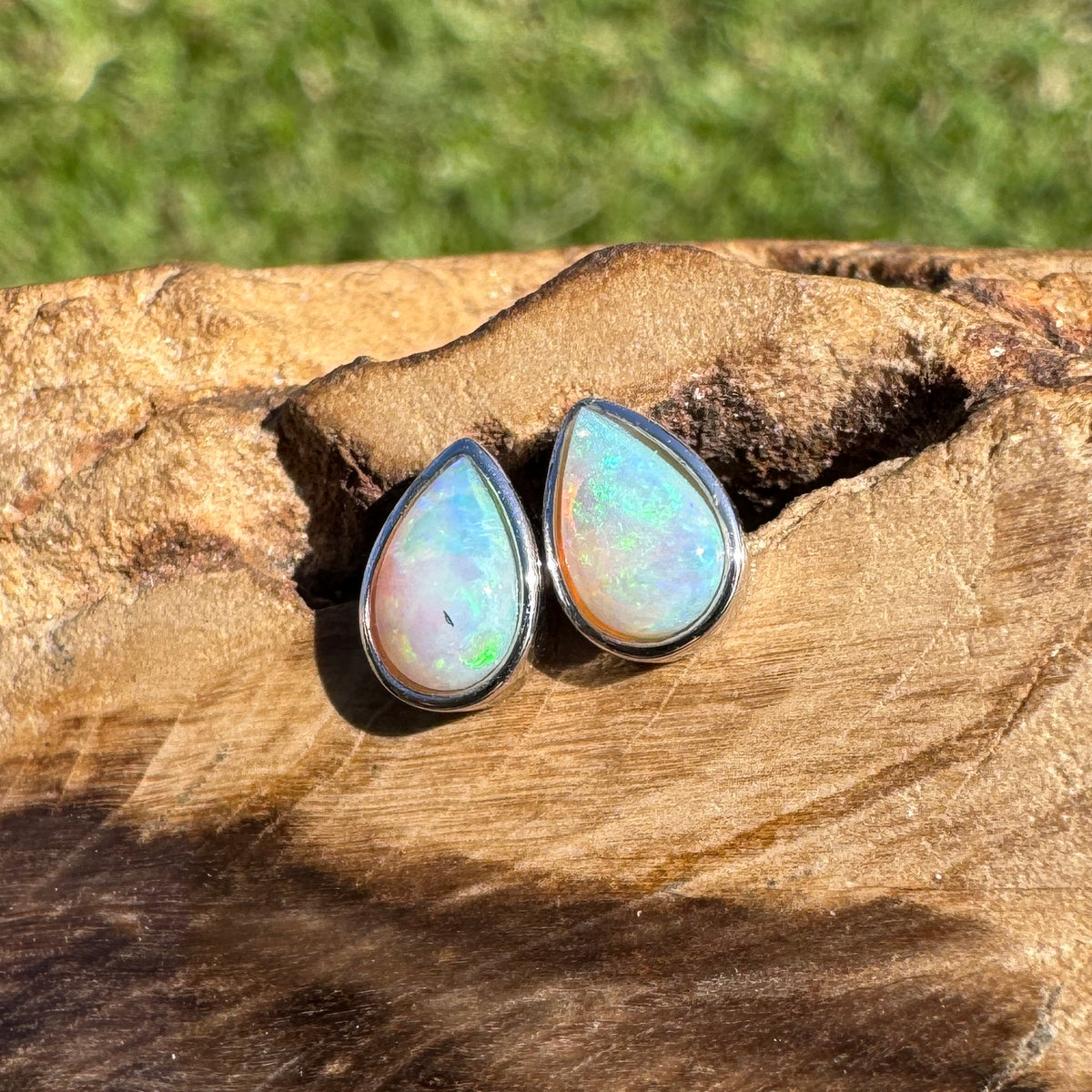 0.5ct Coober Pedy Opal Stud Earrings ~ 'Kadina Blue' | 925 Sterling Silver | Solid Australian Opal