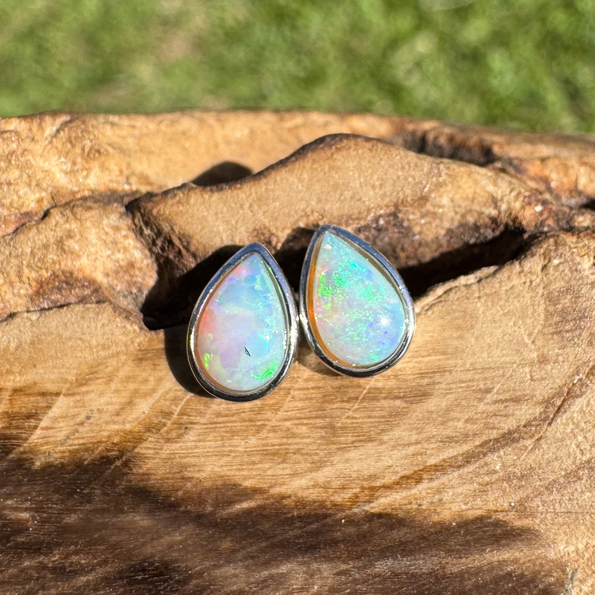 0.5ct Coober Pedy Opal Stud Earrings ~ 'Kadina Blue' | 925 Sterling Silver | Solid Australian Opal