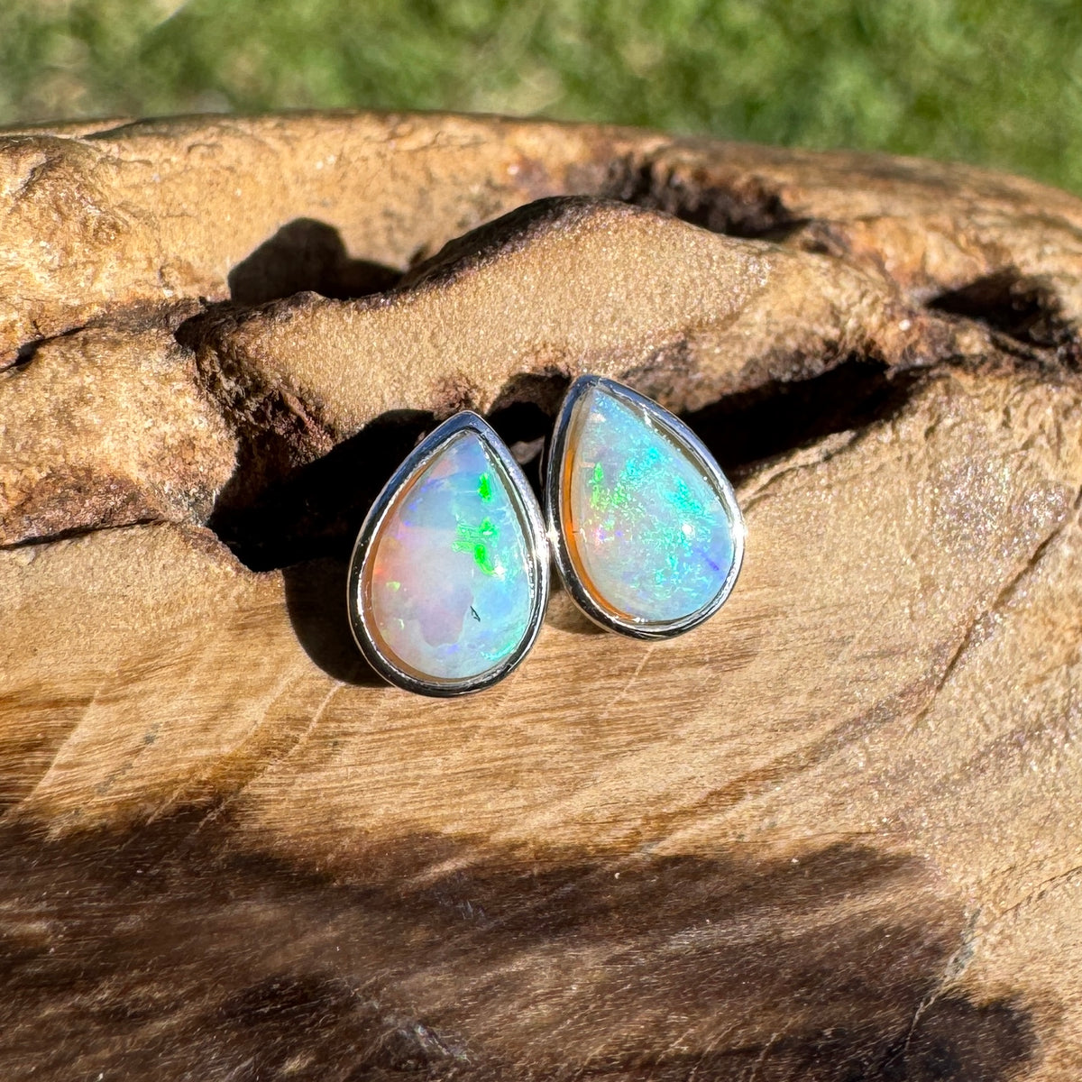 0.5ct Coober Pedy Opal Stud Earrings ~ 'Kadina Blue' | 925 Sterling Silver | Solid Australian Opal