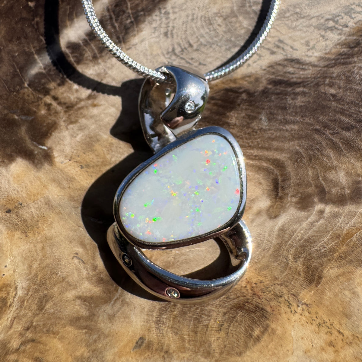2.9ct Coober Pedy Opal Pendant Necklace ~ 'Quilpie Firelight' | 925 Sterling Silver | Solid Australian Opal