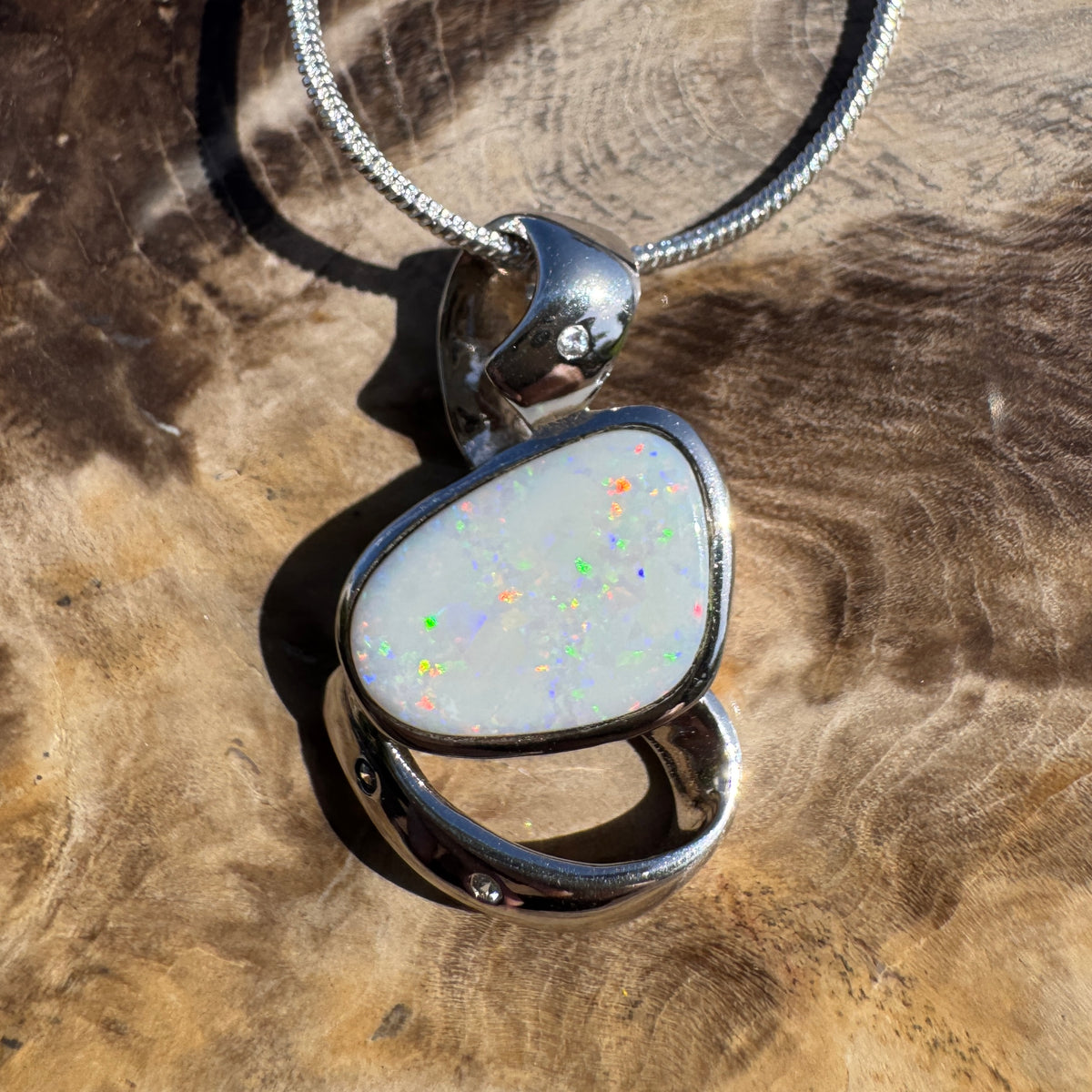 2.9ct Coober Pedy Opal Pendant Necklace ~ 'Quilpie Firelight' | 925 Sterling Silver | Solid Australian Opal