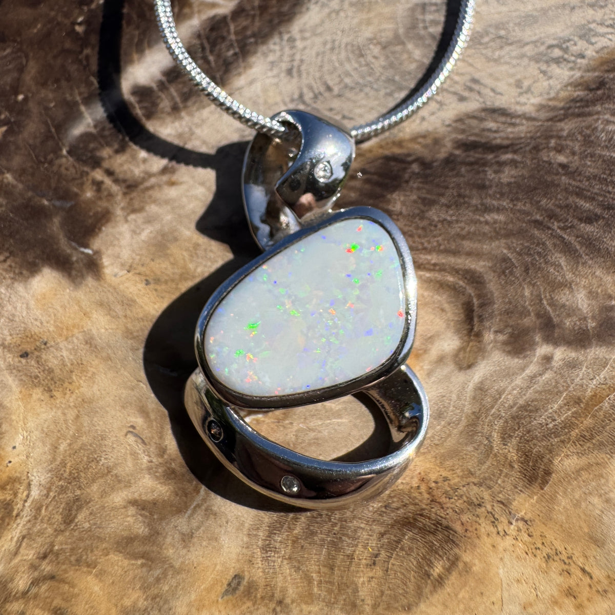 2.9ct Coober Pedy Opal Pendant Necklace ~ 'Quilpie Firelight' | 925 Sterling Silver | Solid Australian Opal