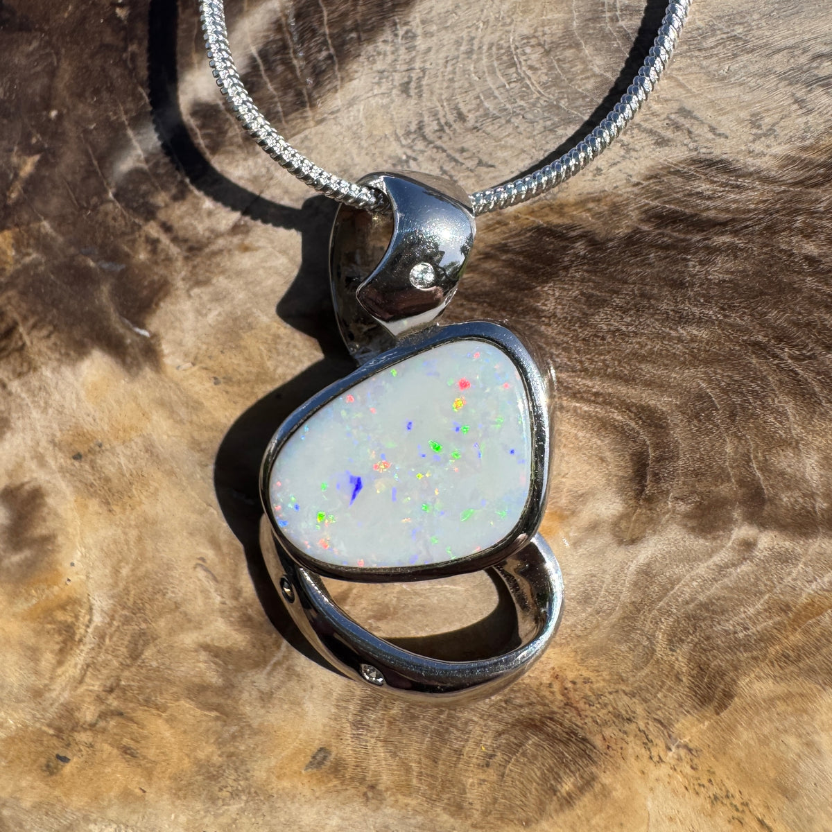 2.9ct Coober Pedy Opal Pendant Necklace ~ 'Quilpie Firelight' | 925 Sterling Silver | Solid Australian Opal