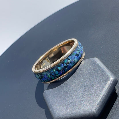 Handmade 14K Yellow Gold Inlay Australian Mintabie Opal Ring | Yellow Gold Australian Opal Ring | Iona Opal Australia