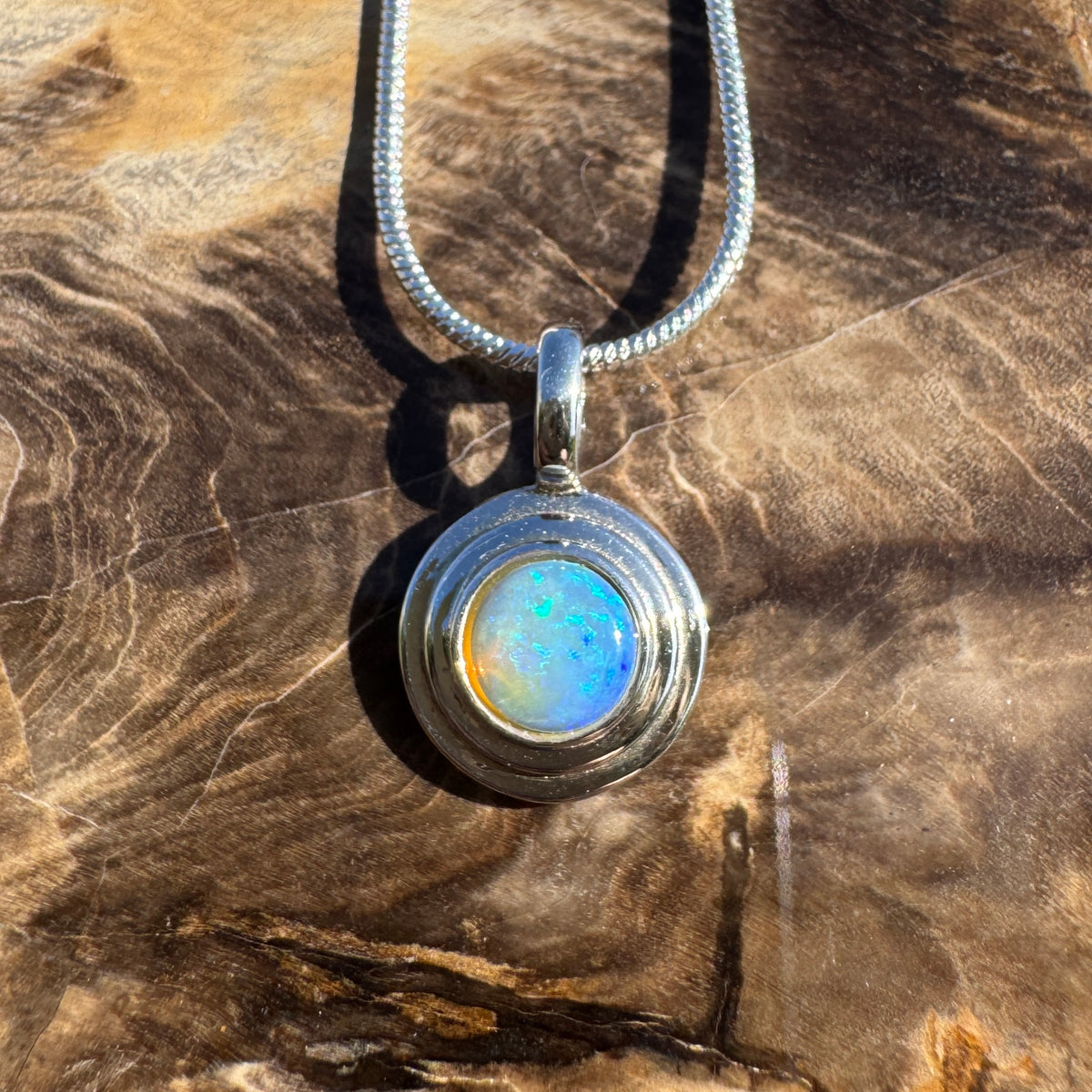 0.4ct Coober Pedy Opal Pendant Necklace ~ 'Cunnamulla Blue' | 925 Sterling Silver | Solid Australian Opal