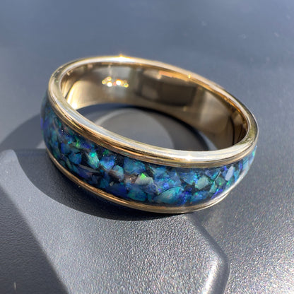 Handmade 14K Yellow Gold Inlay Australian Mintabie Opal Ring | Yellow Gold Australian Opal Ring | Iona Opal Australia