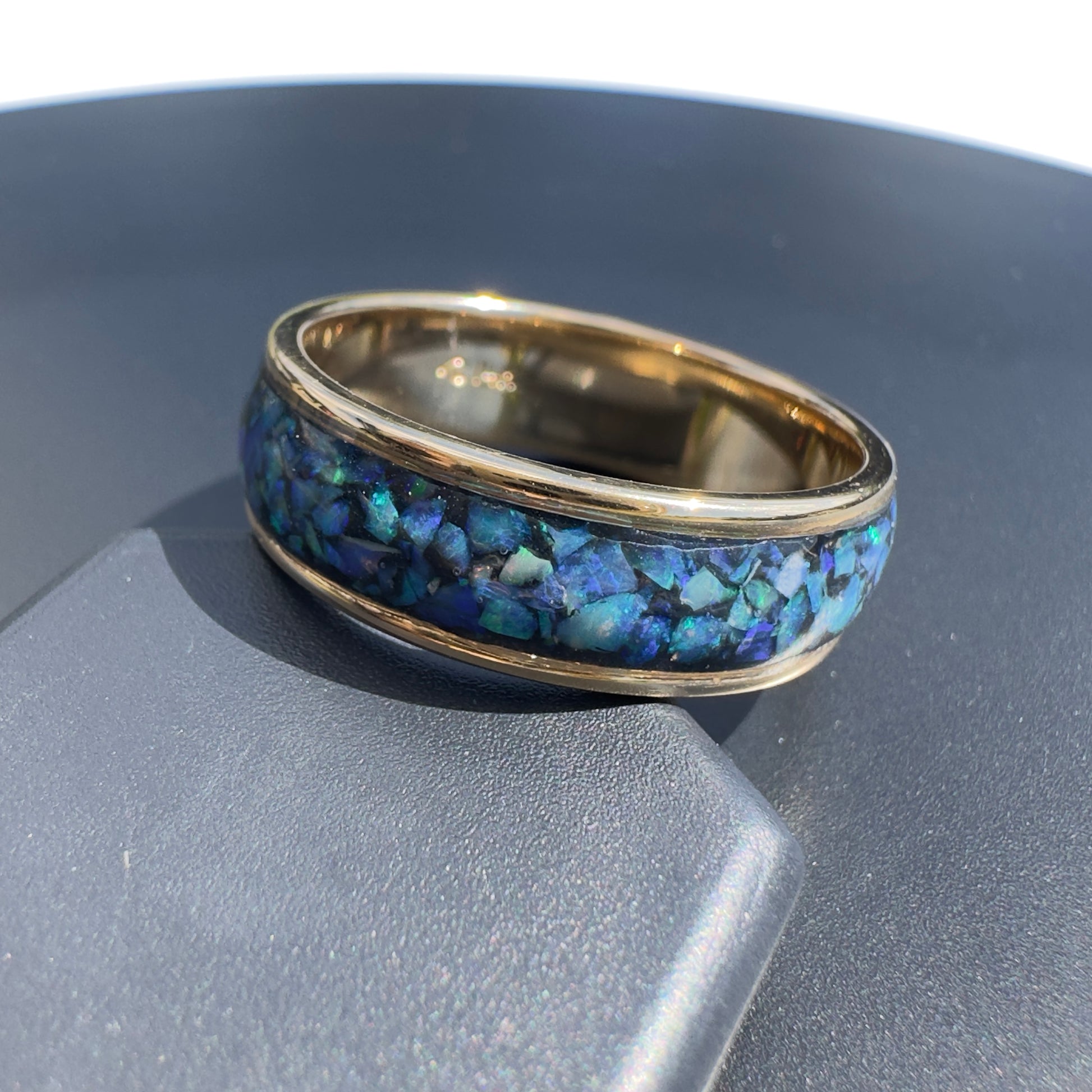 Handmade 14K Yellow Gold Inlay Australian Mintabie Opal Ring | Yellow Gold Australian Opal Ring | Iona Opal Australia