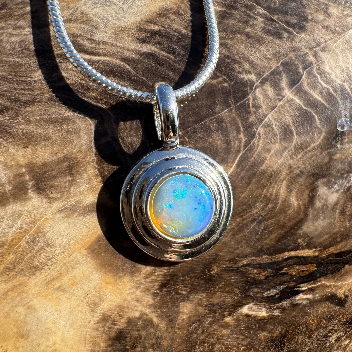 0.4ct Coober Pedy Opal Pendant Necklace ~ 'Cunnamulla Blue' | 925 Sterling Silver | Solid Australian Opal