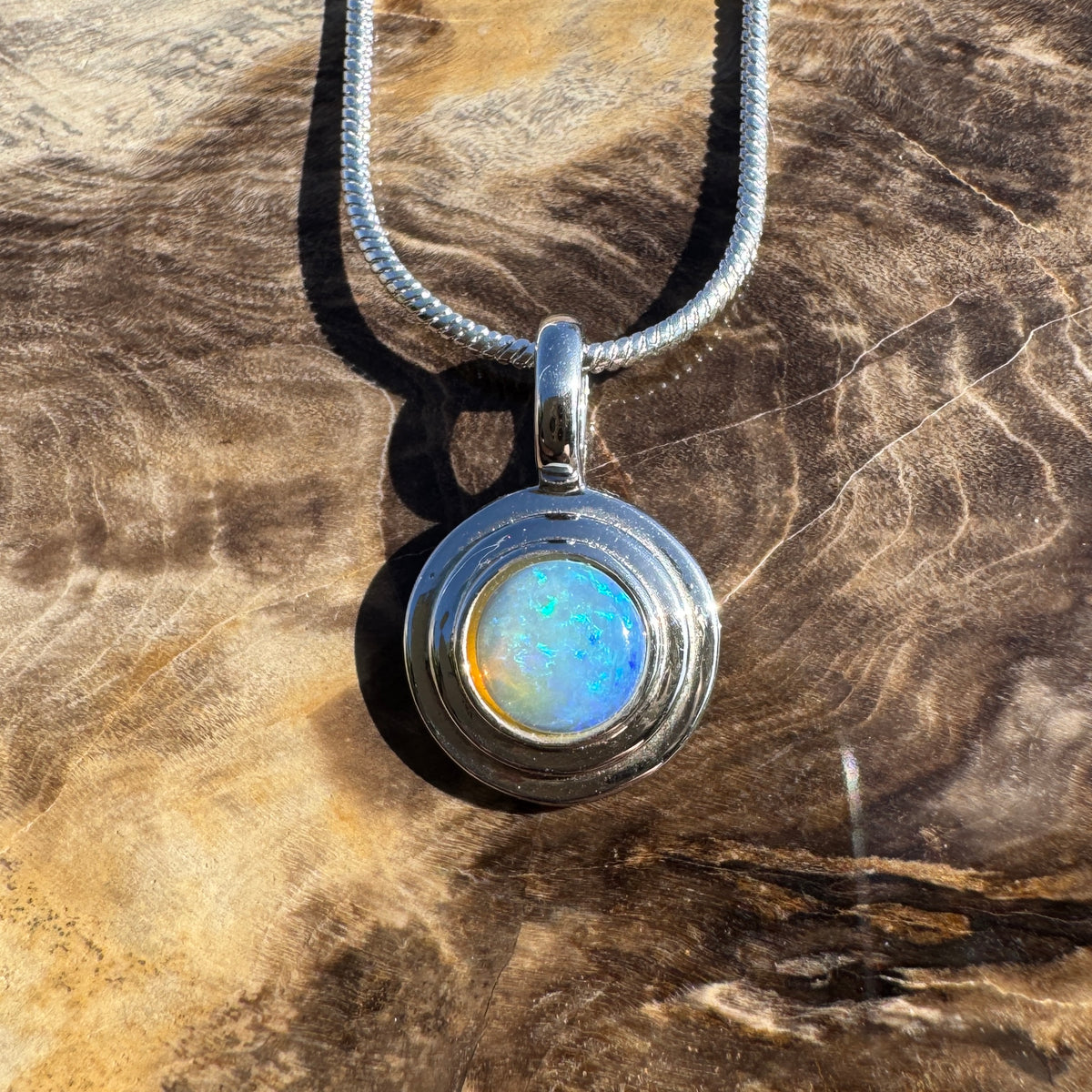 0.4ct Coober Pedy Opal Pendant Necklace ~ 'Cunnamulla Blue' | 925 Sterling Silver | Solid Australian Opal