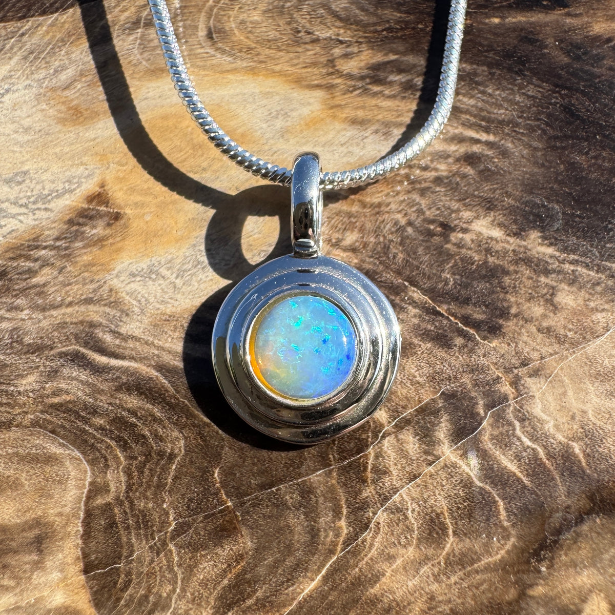 0.4ct Coober Pedy Opal Pendant Necklace ~ 'Cunnamulla Blue' | 925 Sterling Silver | Solid Australian Opal