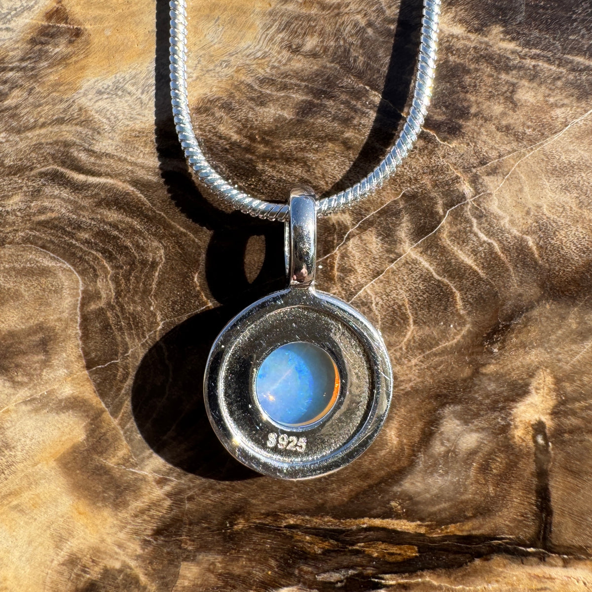 0.4ct Coober Pedy Opal Pendant Necklace ~ 'Cunnamulla Blue' | 925 Sterling Silver | Solid Australian Opal