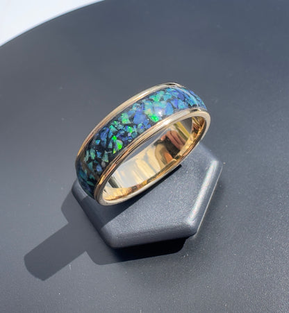 Handmade 14K Yellow Gold Inlay Australian Mintabie Opal Ring | Yellow Gold Australian Opal Ring | Iona Opal Australia