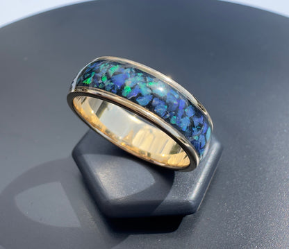 Handmade 14K Yellow Gold Inlay Australian Mintabie Opal Ring | Yellow Gold Australian Opal Ring | Iona Opal Australia