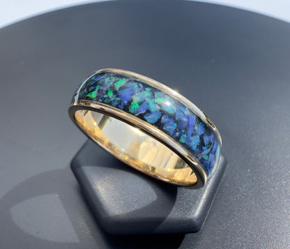 Handmade 14K Yellow Gold Inlay Australian Mintabie Opal Ring | Yellow Gold Australian Opal Ring | Iona Opal Australia