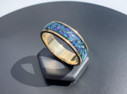 Handmade 14K Yellow Gold Inlay Australian Mintabie Opal Ring | Yellow Gold Australian Opal Ring | Iona Opal Australia