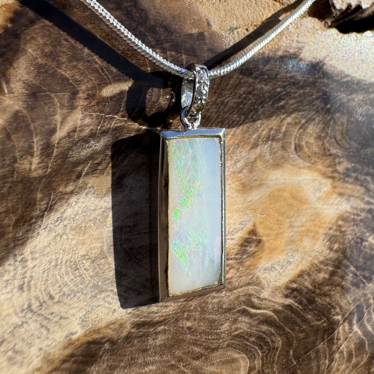 1.95ct Coober Pedy Opal Pendant Necklace ~ 'Boulia Blaze' | 925 Sterling Silver | Solid Australian Opal