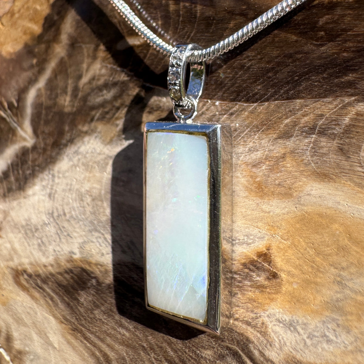 1.95ct Coober Pedy Opal Pendant Necklace ~ 'Boulia Blaze' | 925 Sterling Silver | Solid Australian Opal