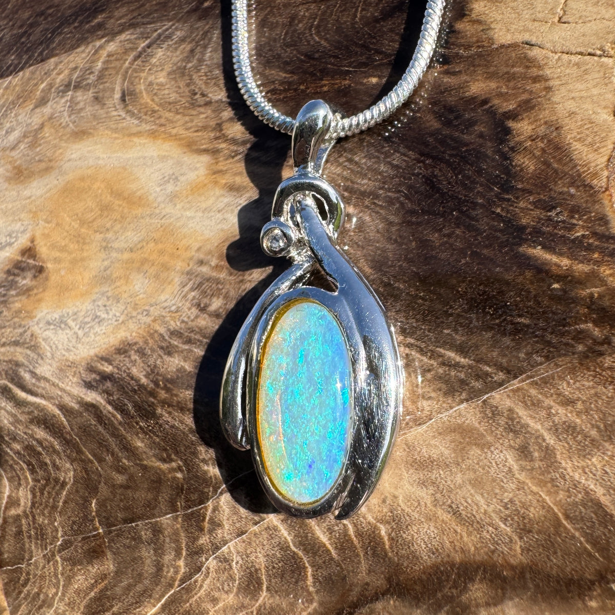1.4ct Lightning Ridge Opal Pendant Necklace ~ 'Nimbin Blue' | 925 Sterling Silver | Solid Australian Opal