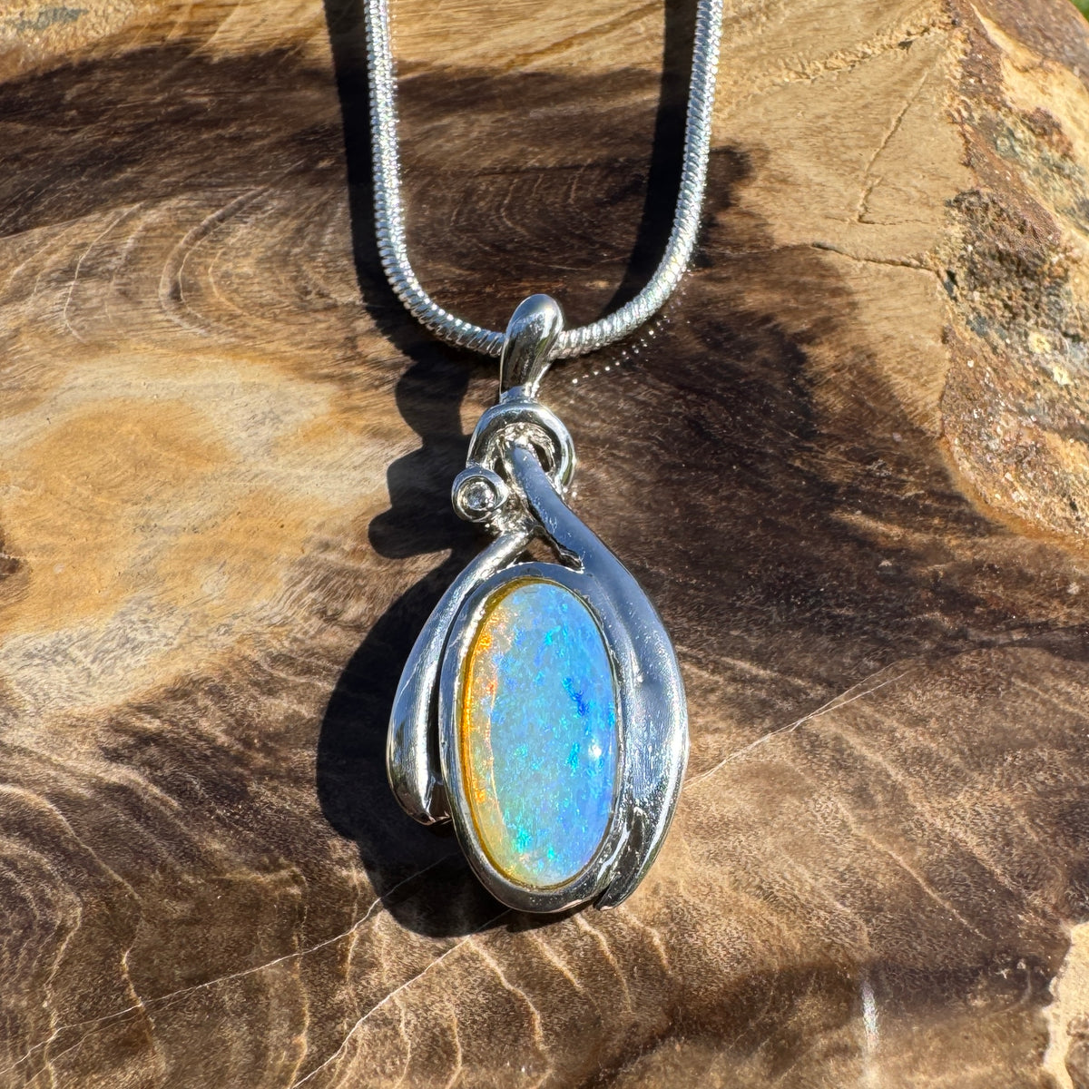 1.4ct Lightning Ridge Opal Pendant Necklace ~ 'Nimbin Blue' | 925 Sterling Silver | Solid Australian Opal