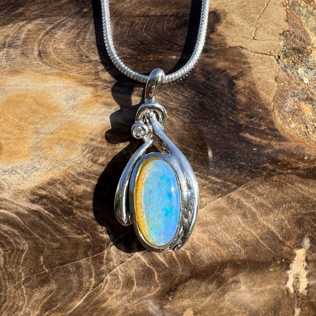 1.4ct Lightning Ridge Opal Pendant Necklace ~ 'Nimbin Blue' | 925 Sterling Silver | Solid Australian Opal