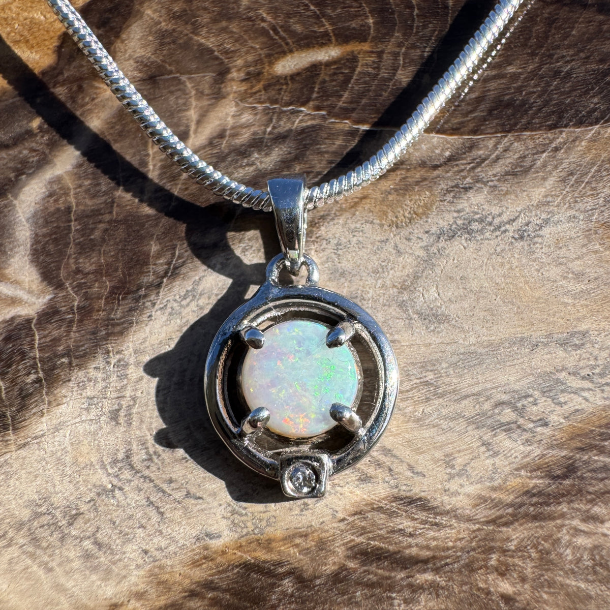 0.5ct Coober Pedy Opal Pendant Necklace ~ 'Mansfield Blue' | 925 Sterling Silver | Solid Australian Opal