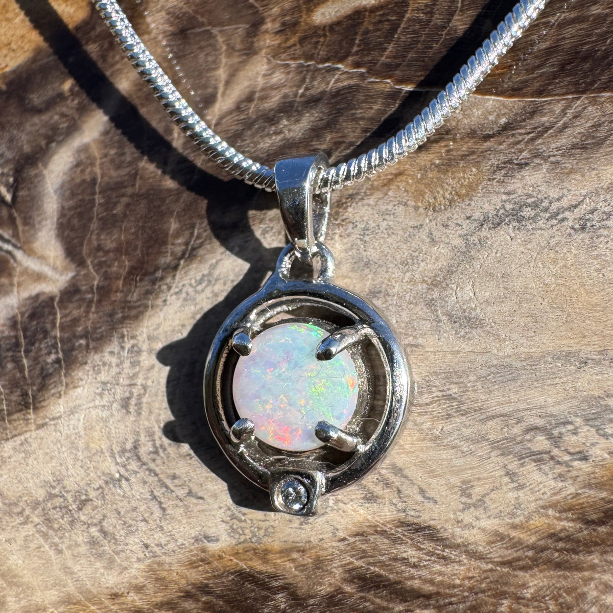 0.5ct Coober Pedy Opal Pendant Necklace ~ 'Mansfield Blue' | 925 Sterling Silver | Solid Australian Opal