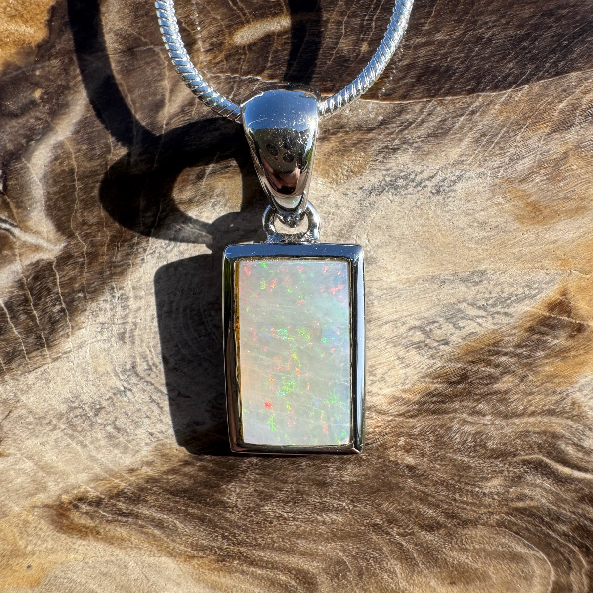 1.7ct Coober Pedy Opal Pendant Necklace ~ 'Eromanga Firelight' | 925 Sterling Silver | Solid Australian Opal