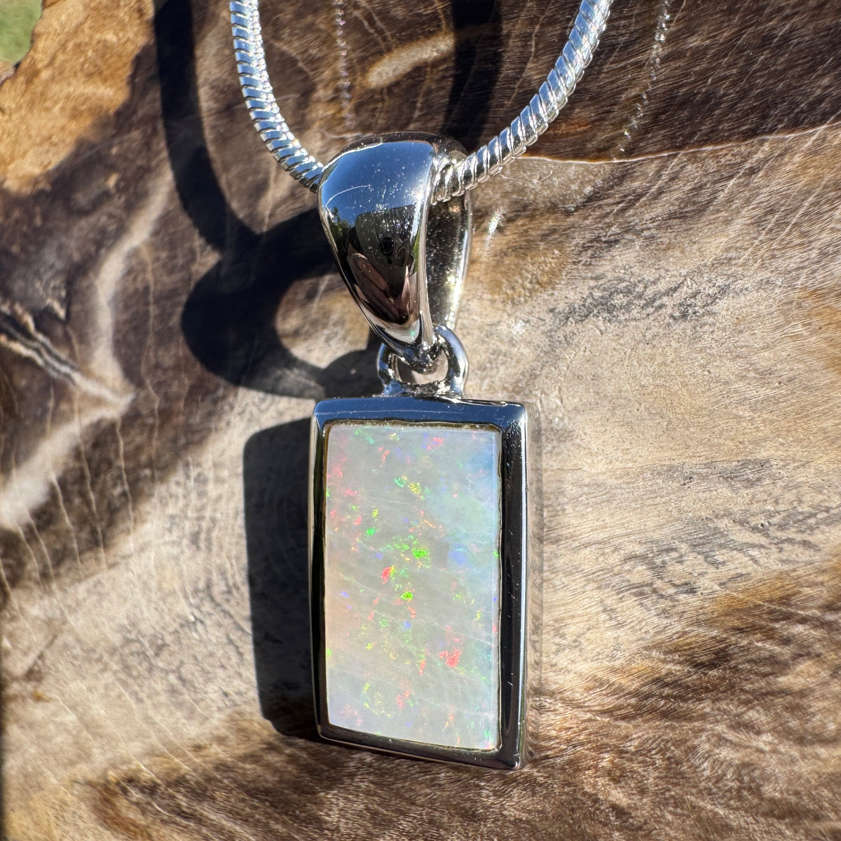 1.7ct Coober Pedy Opal Pendant Necklace ~ 'Eromanga Firelight' | 925 Sterling Silver | Solid Australian Opal