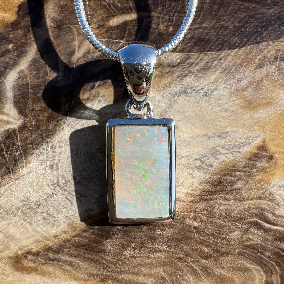 1.7ct Coober Pedy Opal Pendant Necklace ~ 'Eromanga Firelight' | 925 Sterling Silver | Solid Australian Opal