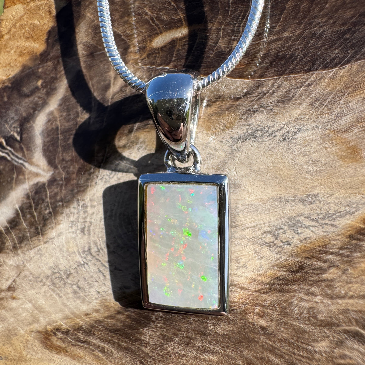 1.7ct Coober Pedy Opal Pendant Necklace ~ 'Eromanga Firelight' | 925 Sterling Silver | Solid Australian Opal