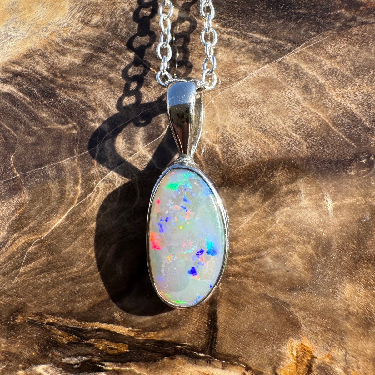2.5ct Coober Pedy Opal Pendant Necklace ~ 'Boranup Firelight' | 925 Sterling Silver | Solid Australian Opal