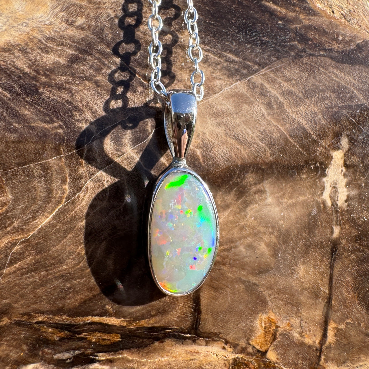 2.5ct Coober Pedy Opal Pendant Necklace ~ 'Boranup Firelight' | 925 Sterling Silver | Solid Australian Opal