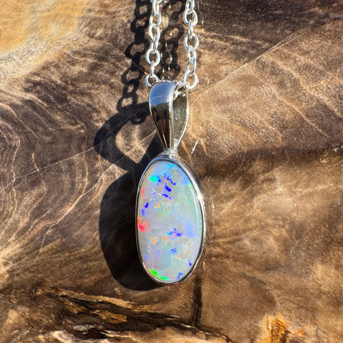 2.5ct Coober Pedy Opal Pendant Necklace ~ 'Boranup Firelight' | 925 Sterling Silver | Solid Australian Opal