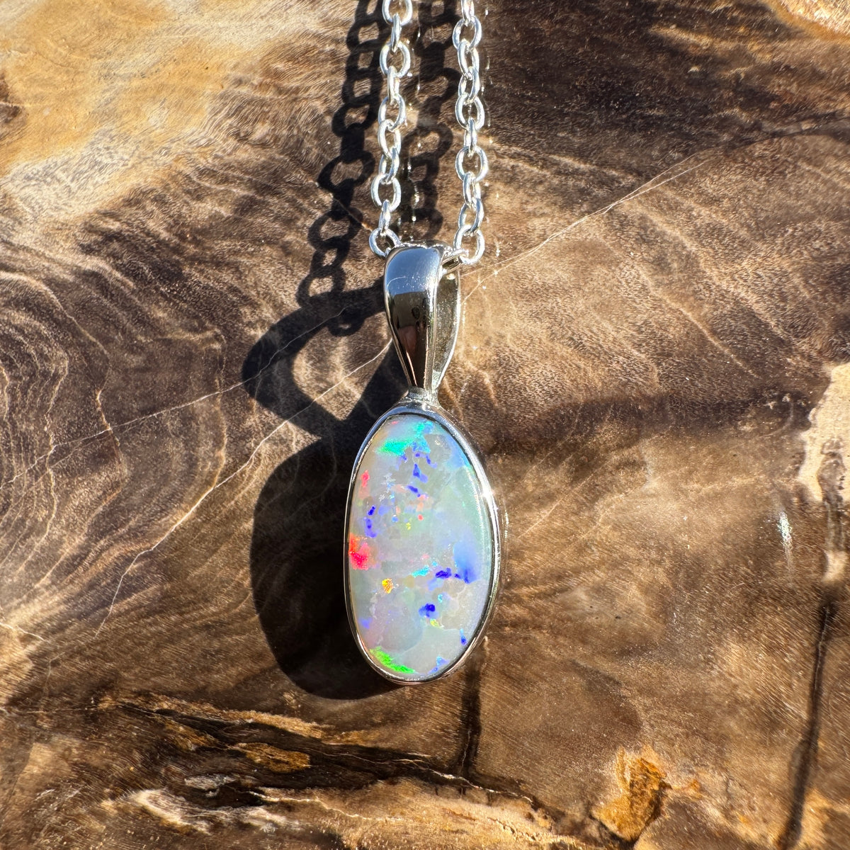 2.5ct Coober Pedy Opal Pendant Necklace ~ 'Boranup Firelight' | 925 Sterling Silver | Solid Australian Opal