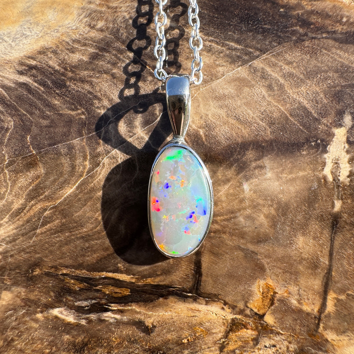 2.5ct Coober Pedy Opal Pendant Necklace ~ 'Boranup Firelight' | 925 Sterling Silver | Solid Australian Opal