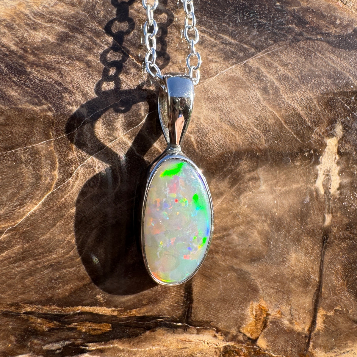 2.5ct Coober Pedy Opal Pendant Necklace ~ 'Boranup Firelight' | 925 Sterling Silver | Solid Australian Opal
