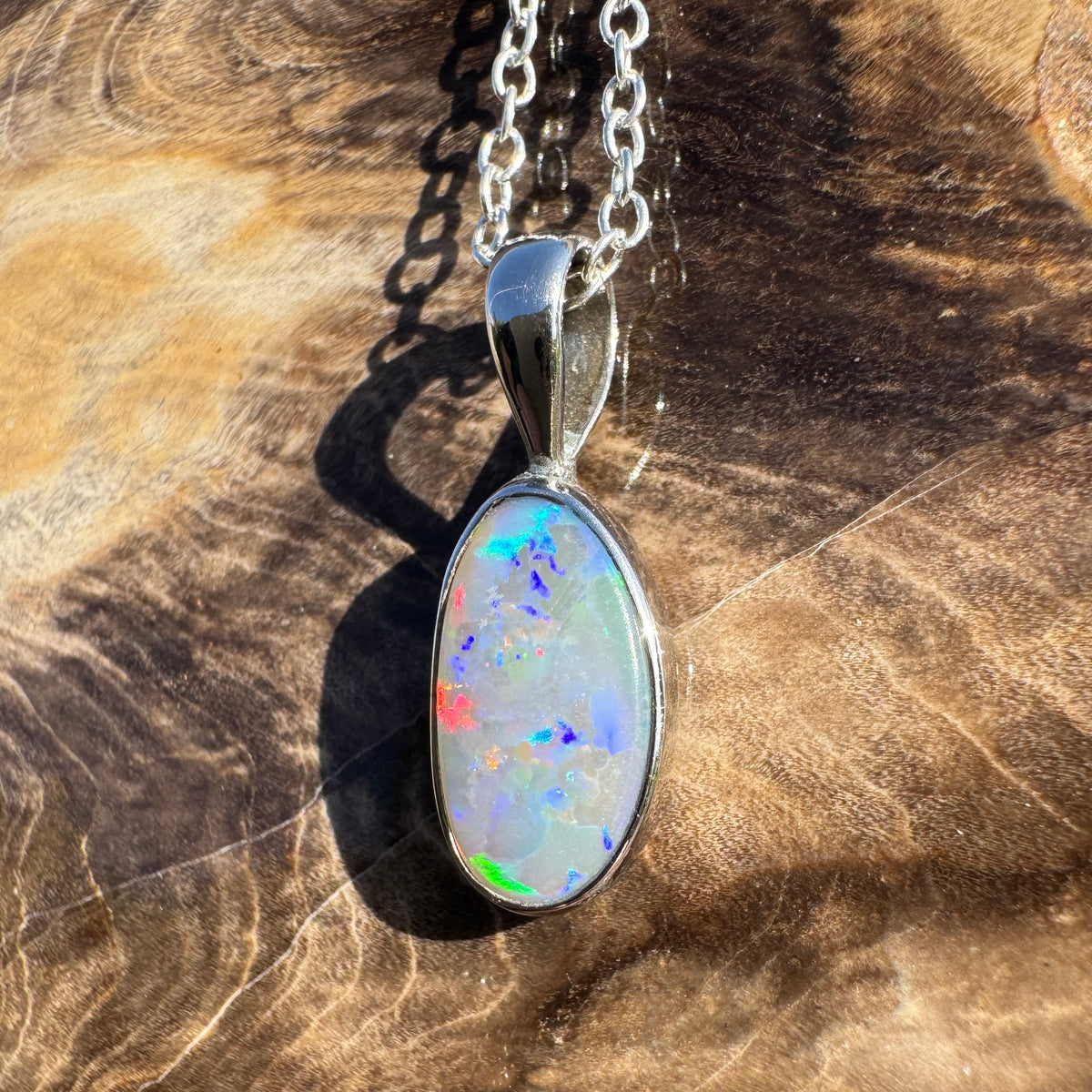 2.5ct Coober Pedy Opal Pendant Necklace ~ 'Boranup Firelight' | 925 Sterling Silver | Solid Australian Opal