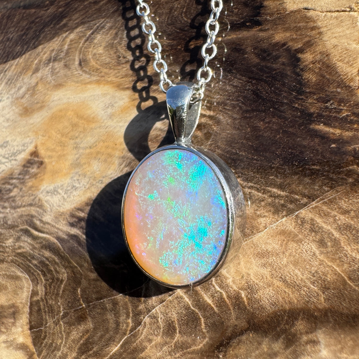 5.6ct Coober Pedy Opal Pendant Necklace ~ 'Pinnaroo Blue' | 925 Sterling Silver | Solid Australian Opal