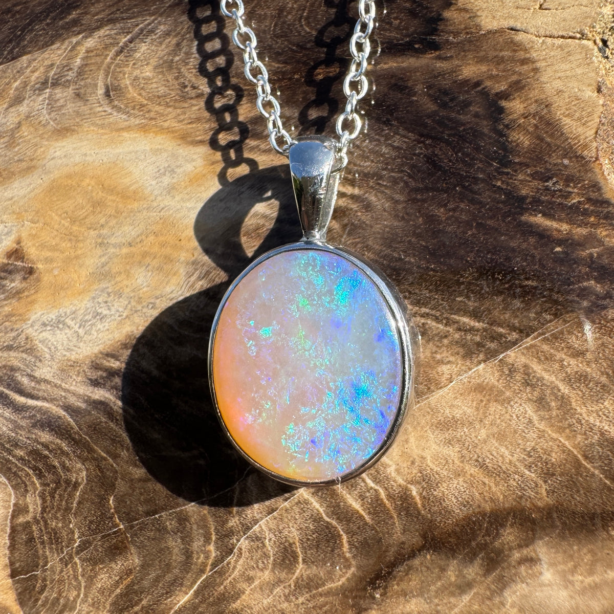 5.6ct Coober Pedy Opal Pendant Necklace ~ 'Pinnaroo Blue' | 925 Sterling Silver | Solid Australian Opal