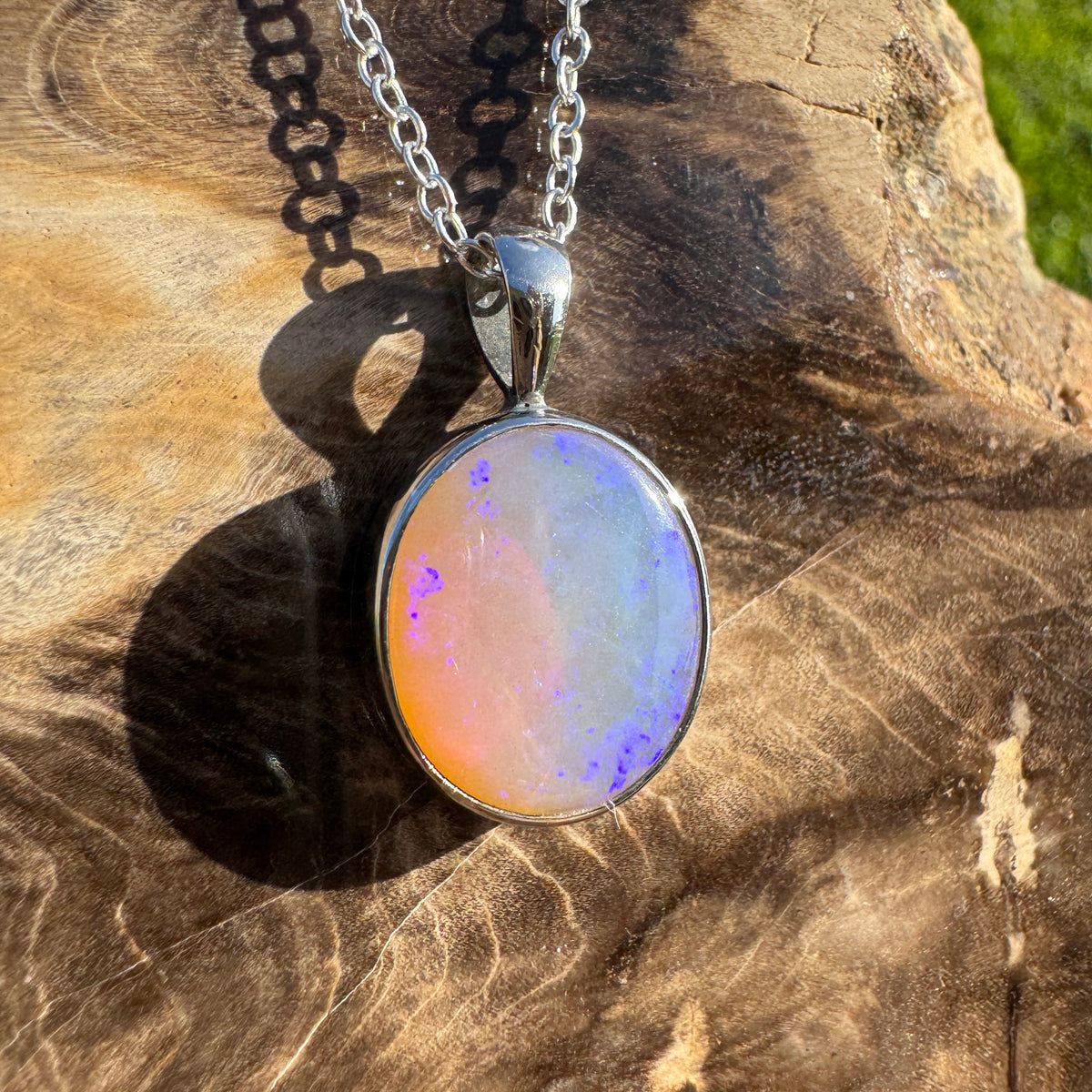 5.6ct Coober Pedy Opal Pendant Necklace ~ 'Pinnaroo Blue' | 925 Sterling Silver | Solid Australian Opal