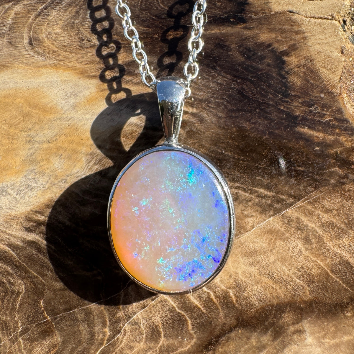 5.6ct Coober Pedy Opal Pendant Necklace ~ 'Pinnaroo Blue' | 925 Sterling Silver | Solid Australian Opal