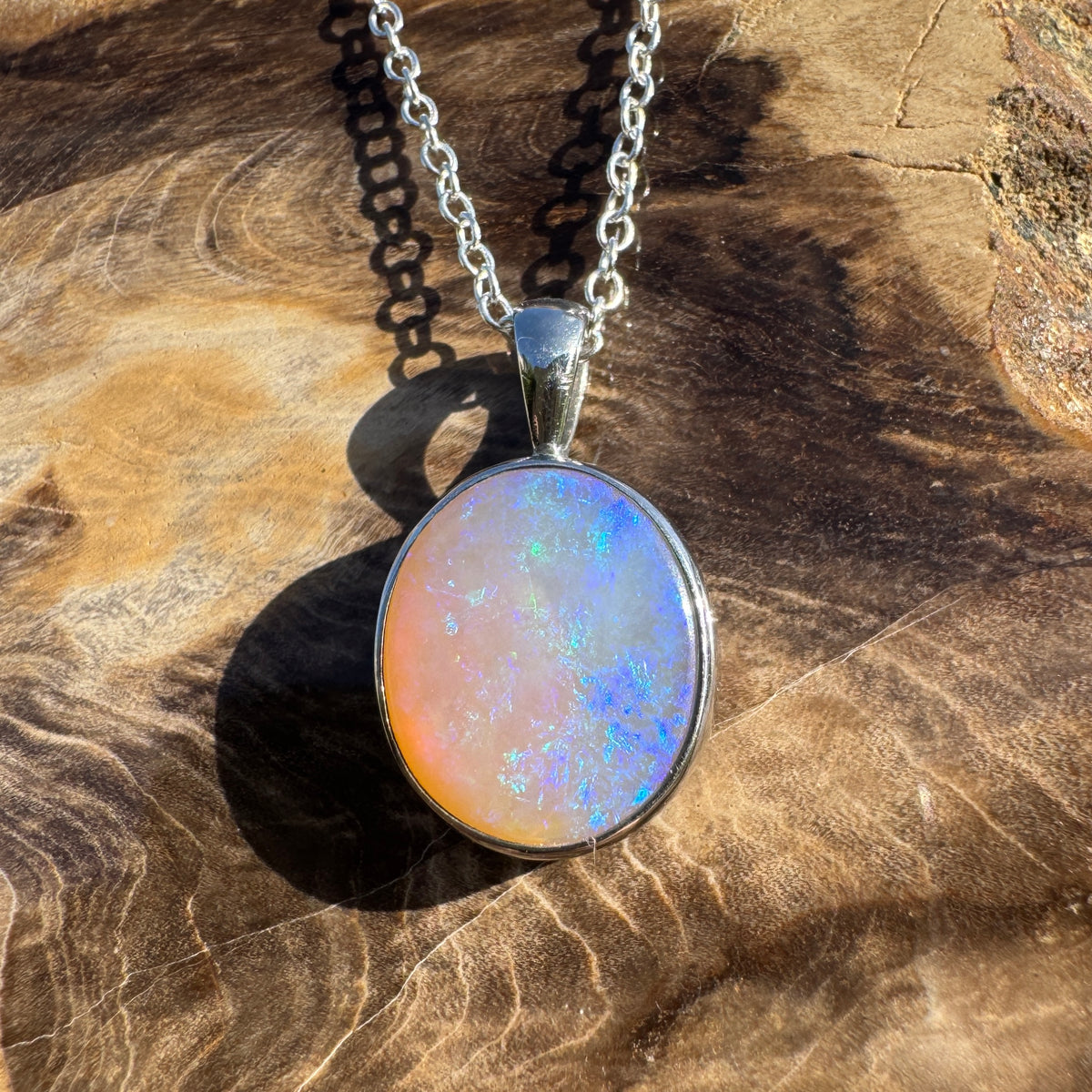 5.6ct Coober Pedy Opal Pendant Necklace ~ 'Pinnaroo Blue' | 925 Sterling Silver | Solid Australian Opal