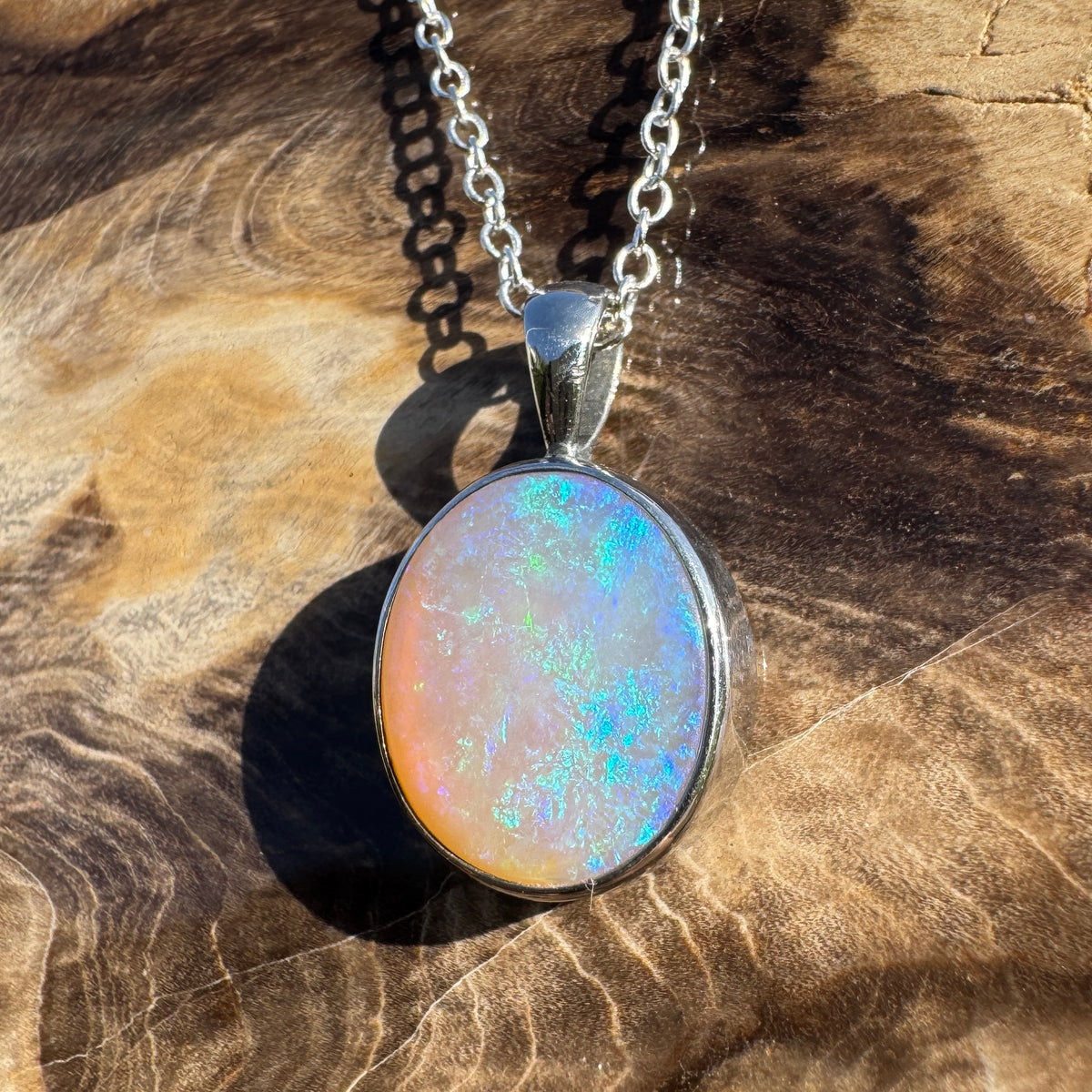5.6ct Coober Pedy Opal Pendant Necklace ~ 'Pinnaroo Blue' | 925 Sterling Silver | Solid Australian Opal
