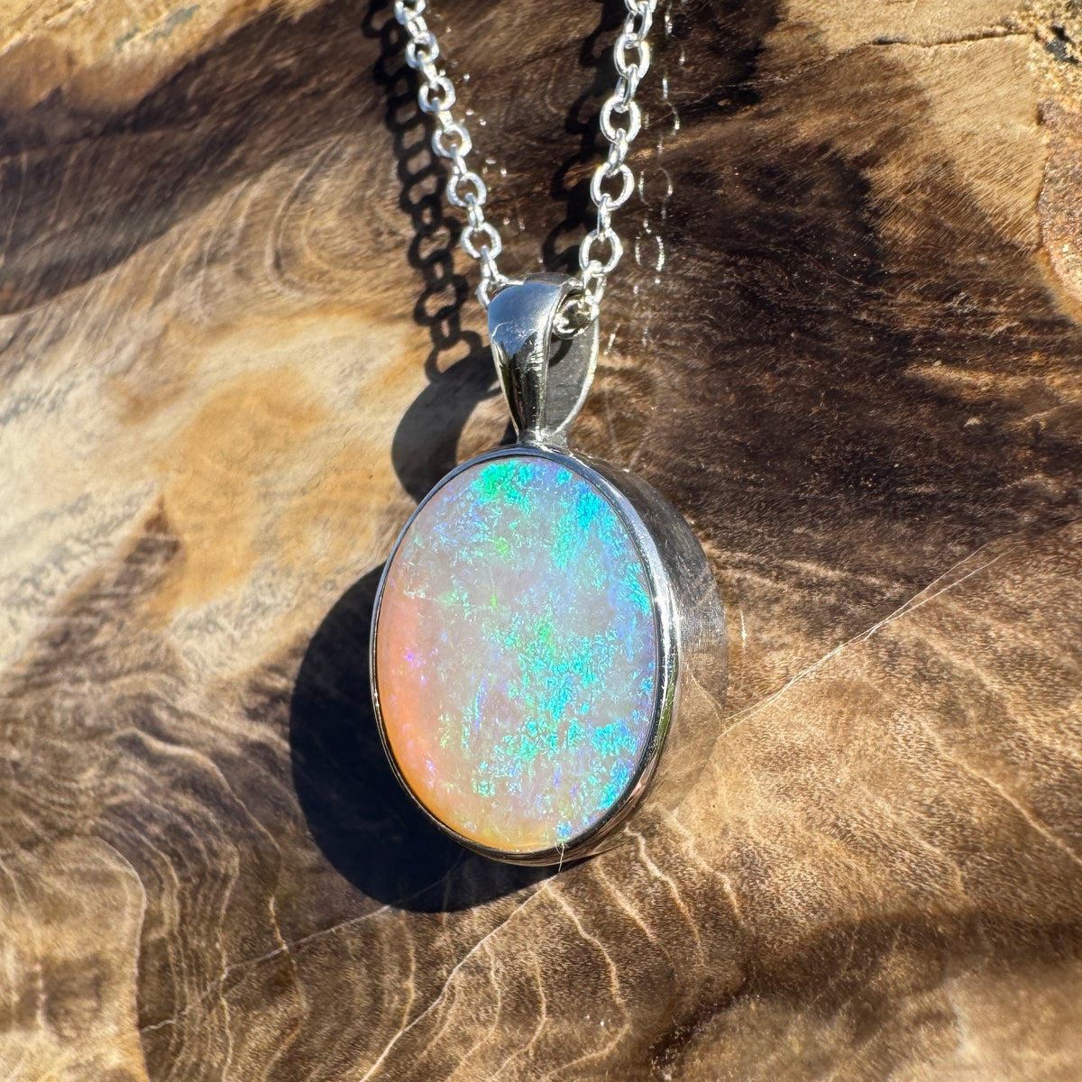 5.6ct Coober Pedy Opal Pendant Necklace ~ 'Pinnaroo Blue' | 925 Sterling Silver | Solid Australian Opal