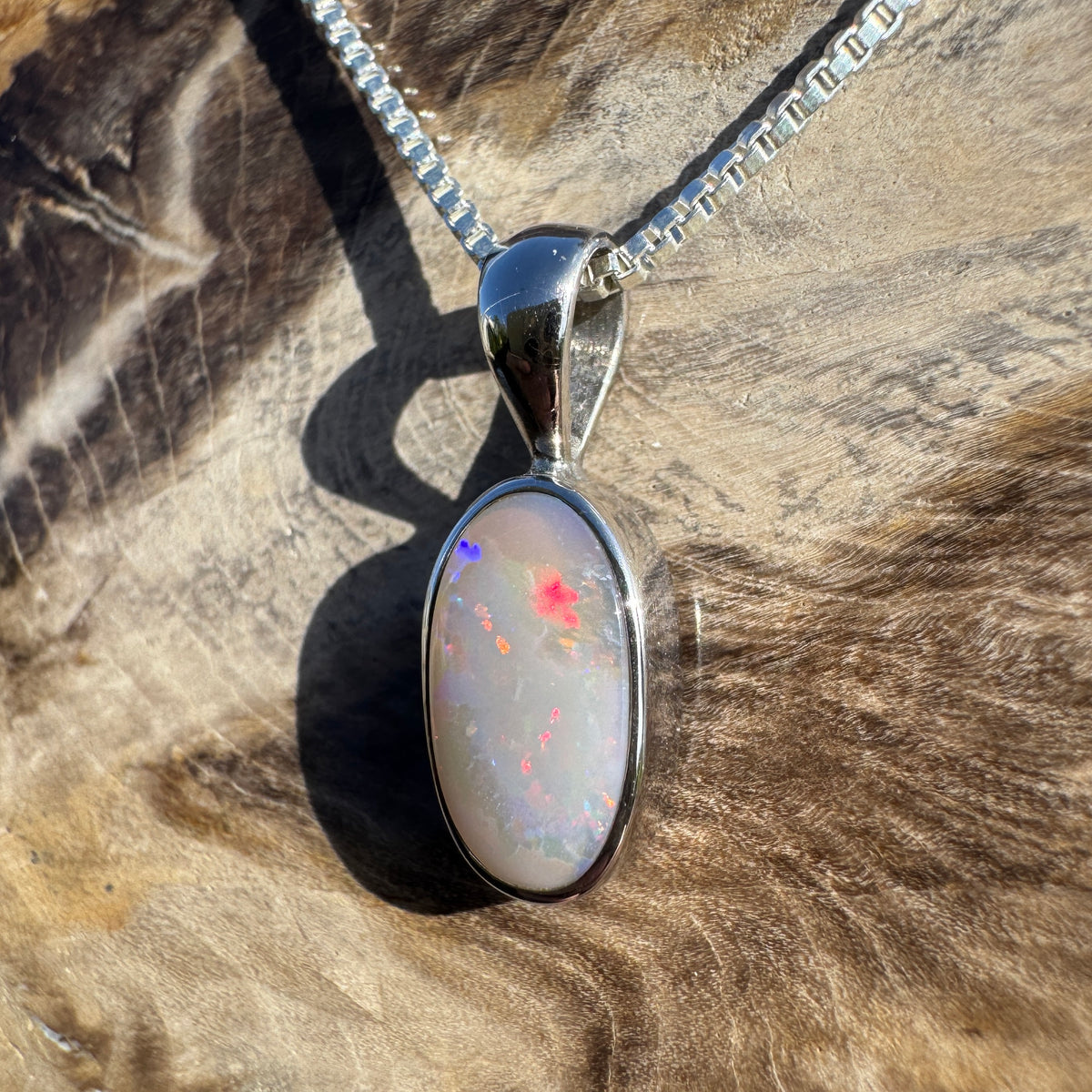 2.1ct Lightning Ridge Opal Pendant Necklace ~ 'Collarenebri Firelight' | 925 Sterling Silver | Solid Australian Opal