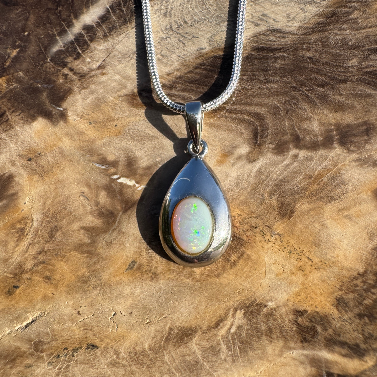 0.5ct Coober Pedy Opal Pendant Necklace ~ 'Betoota Ember' | 925 Sterling Silver | Solid Australian Opal